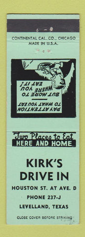 Matchbook Cover - Kirk's Drive In Levelland TX