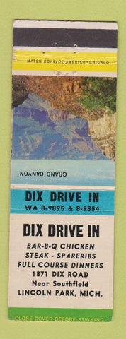 Matchbook Cover - Dix Drive In Lincoln Park MI