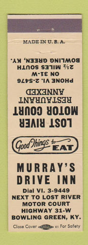 Matchbook Cover - Murray's Drive Inn Bowling Greek KY Lost River Motel