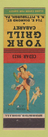 Matchbook Cover - York Grill Cabaret Pittsburgh PA pinup