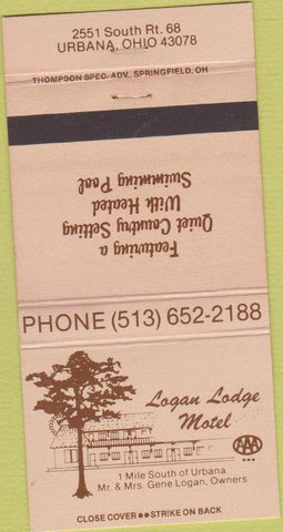 Matchbook Cover - Logan Lodge Motel Urbana OH 30 Strike