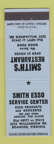 Matchbook Cover - Smith Esso oil gas Restaurant Roanoke VA