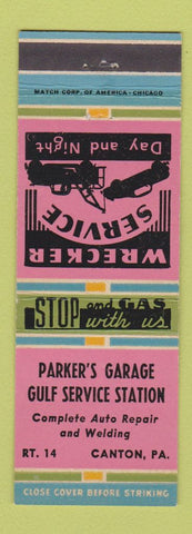 Matchbook Cover - Parker's Garage Gulf oil gas Canton PA