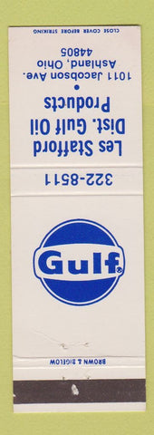 Matchbook Cover - Gulf oil gas Les Stafford Ashland OH