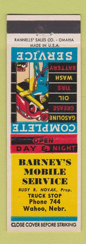 Matchbook Cover - Barney's Mobil oil gas Wahoo NE