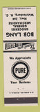 Matchbook Cover - Pure oil gas Bob Lang Grocery Walstonburg NC
