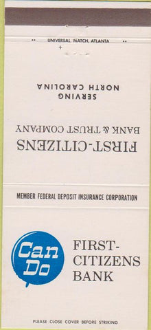 Matchbook Cover - First Citizens Bank North Carolina NC 30 Strike