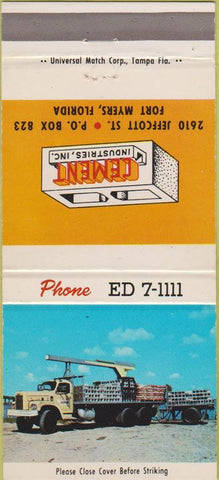 Matchbook Cover - Cement Industries Fort Myers FL 30 Strike