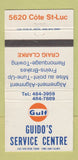 Matchbook Cover - Guido's Gulf oil gas Quebec QC St Luc 30 Strike