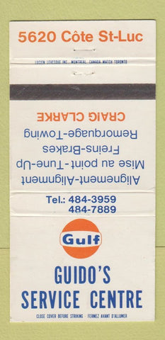 Matchbook Cover - Guido's Gulf oil gas Quebec QC St Luc 30 Strike