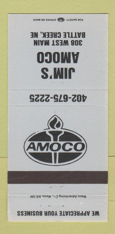 Matchbook Cover - Amoco oil gas Jim's Battle Creek NE WEAR 30 Strike