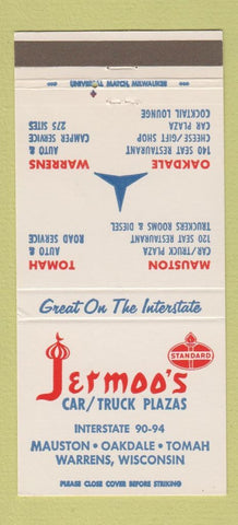 Matchbook Cover - Standard oil gas Jermoo's Warrens Mauston WI 30 Strike