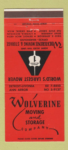 Matchbook Cover - Wolverine Moving Storage Trucking Detroit Livonia MI 30 Strike