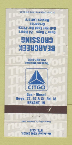 Matchbook Cover - Citgo oil gas Bearcreek Crossing Bryant IN 30 Strike
