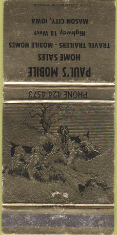 Matchbook Cover - Paul's Mobile Home Sales Mason City IA trailers 30 Strike