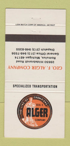 Matchbook Cover - Geo Alger Trucking Romulus MI 30 Strike