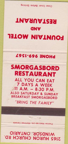 Matchbook Cover - Fountain Motel Restaurant Windsor ON 30 Strike