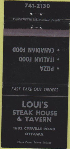 Matchbook Cover - Loui's Steak House Tavern Ottawa ON 30 Strike
