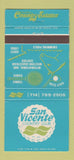 Matchbook Cover - San Vincente Country Club San Diego CA 30 Strike