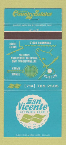 Matchbook Cover - San Vincente Country Club San Diego CA 30 Strike