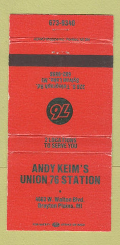 Matchbook Cover - Union 76 oil gas Andy Keim's Drayton Plains MI WEAR 30 Strike