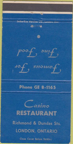 Matchbook Cover - Casino Restaurant London ON 30 Strike
