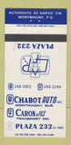 Matchbook Cover - Chabot Auto oil gas Transport Montmagny QC WEAR 30 Strike