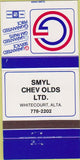 Matchbook Cover - Smyl Chevrolet Oldsmobile Whitecourt AB 30 Strike