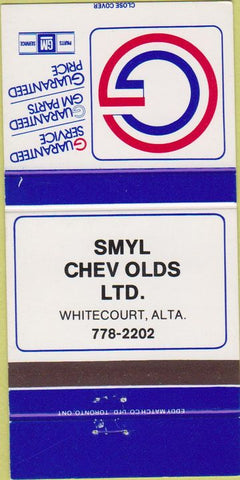 Matchbook Cover - Smyl Chevrolet Oldsmobile Whitecourt AB 30 Strike