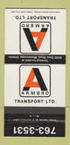 Matchbook Cover - Armbro Trucking Transport Mississauga ON 30 Strike