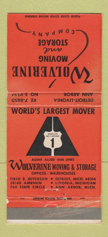 Matchbook Cover - Wolverine Moving Storage Detroit Livonia MI 30 Strike