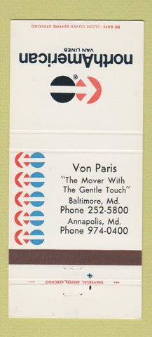 Matchbook Cover - North American Van Trucking Baltimore Annapolis MD 30 Strike