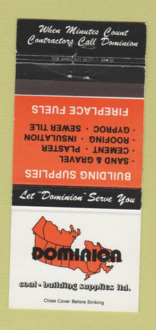 Matchbook Cover - Dominion Building Supply Sand Gravel Canada 30 Strike
