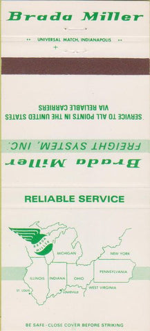 Matchbook Cover - Brada Miller Trucking midwest 30 Strike