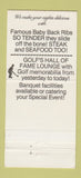 Matchbook Cover - Pete & Danny's Ribs Fort Myers FL Restaurant 30 Strike