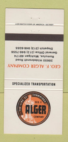 Matchbook Cover - Geo Alger Trucking Romulus MI 30 Strike