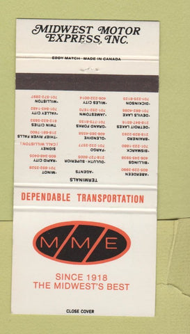 Matchbook Cover - Midwest Motor Express Trucking Bismarck ND 30 Strike