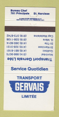 Matchbook Cover - Gervais Transport Trucking St Narcisse QC 30 Strike