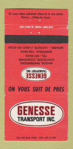 Matchbook Cover - Genesse Transport Trucking Magog Sherbrooke QC 30 Strike
