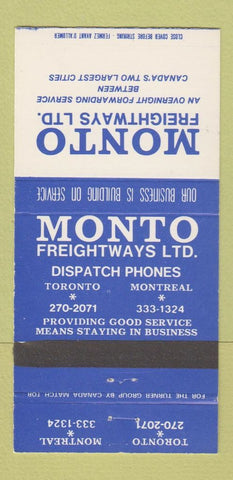 Matchbook Cover - Monto Freightways Trucking Toronto Montreal 30 Strike