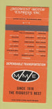 Matchbook Cover - Midwest Motor Express Trucking Bismarck ND 30 Strike