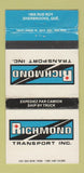 Matchbook Cover - Richmond Transport Trucking Sherbrooke QC WEAR 30 Strike