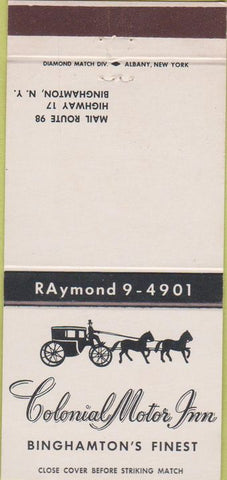 Matchbook Cover - Colonial Motor Inn Binghamton NY 30 Strike