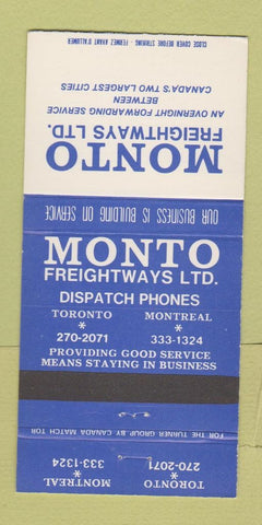 Matchbook Cover - Monto Freightways Trucking Toronto Montreal 30 Strike
