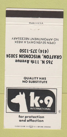 Matchbook Cover - K9 International Dogs Grafton WI 30 Strike