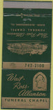Matchbook Cover - Wait Ross Allanson Funeral Home Elgin IL 30 Strike