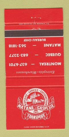 Matchbook Cover - Matane Gaspesie Transport Trucking Montreal QC WEAR 30 Strike