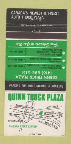 Matchbook Cover - Quinn Truck Plaza Stop Niagara Falls ON 30 Strike