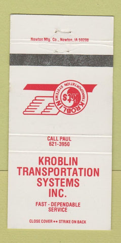 Matchbook Cover Kroblin Transport Trucking KTS Waterloo IA Des Moines 30 Strike