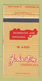 Matchbook Cover - Johnston Trucking Terminals Vancouver BC WEAR 30 Strike